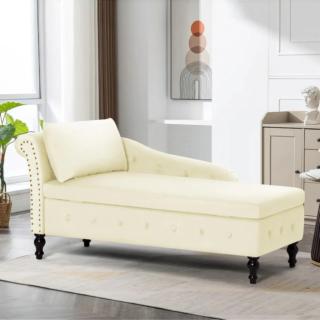 Velvet Chaise Lounge with Left Armrest & Storage Space