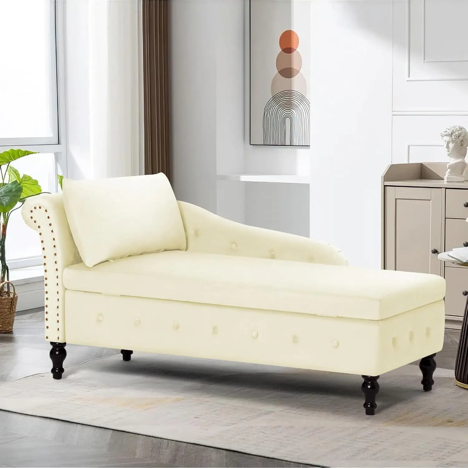 Velvet Chaise Lounge with Left Armrest & Storage Space