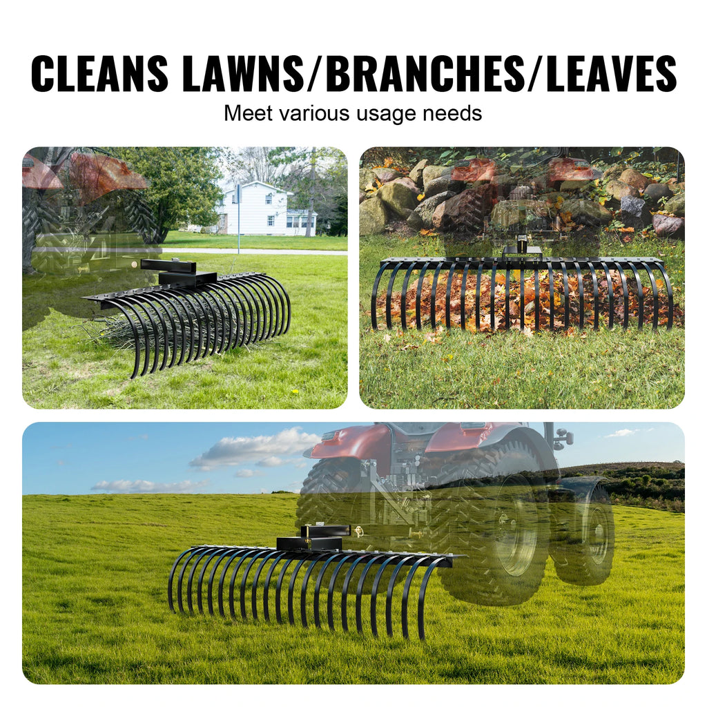 Tow Behind Landscape Rake 60"Tow Dethatcher with 21 Steel Coil Tines