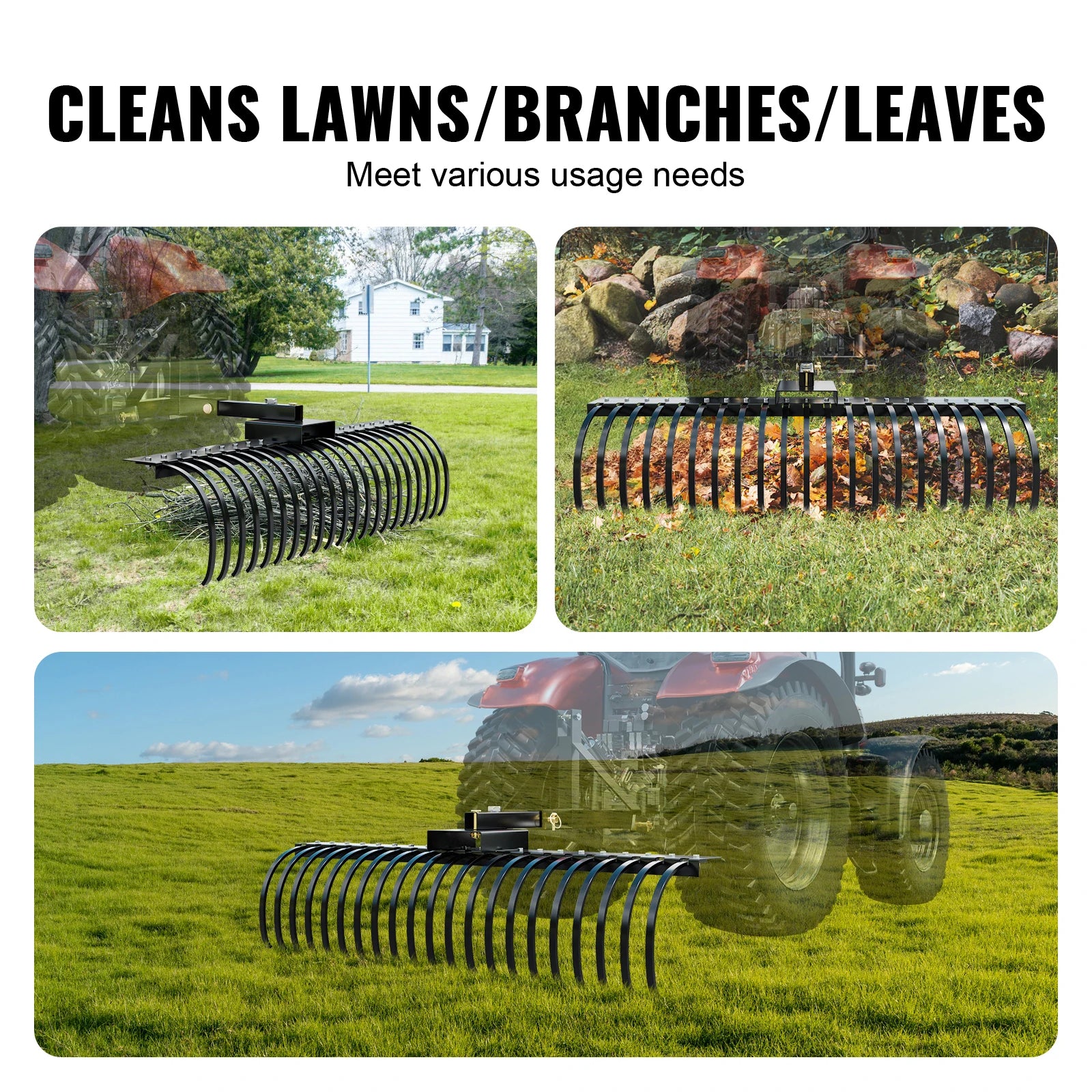 Tow Behind Landscape Rake 60"Tow Dethatcher with 21 Steel Coil Tines