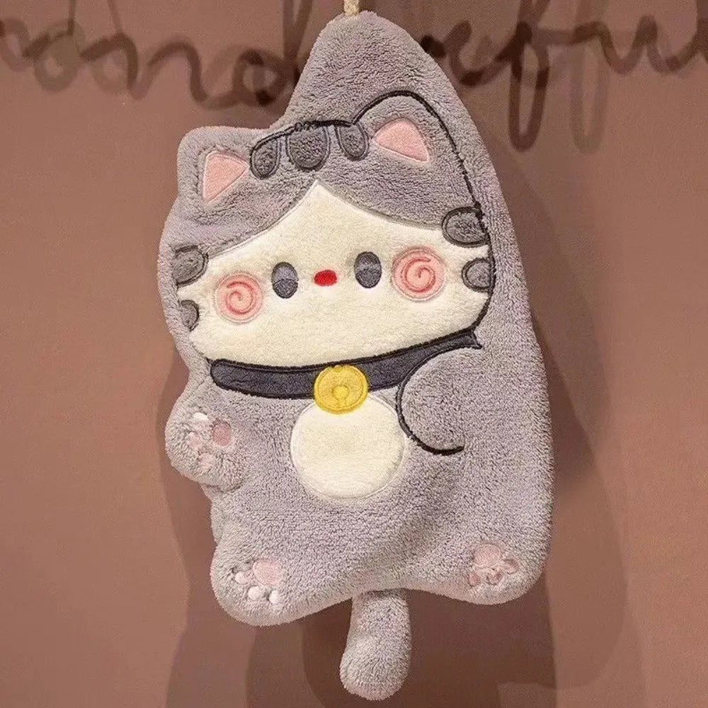 Cute Cat Hand Towel Quick Drying Kitchen Cleaning Rag Coral Velvet Cartoon Animal