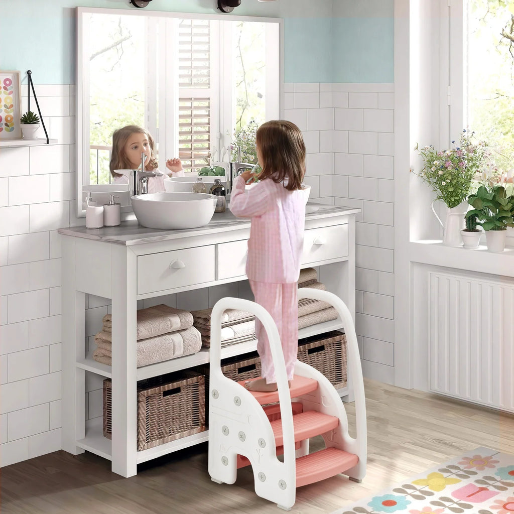 Adjustable 3-Step Toddler Step Stool with Handrails–Non-Slip Pedals