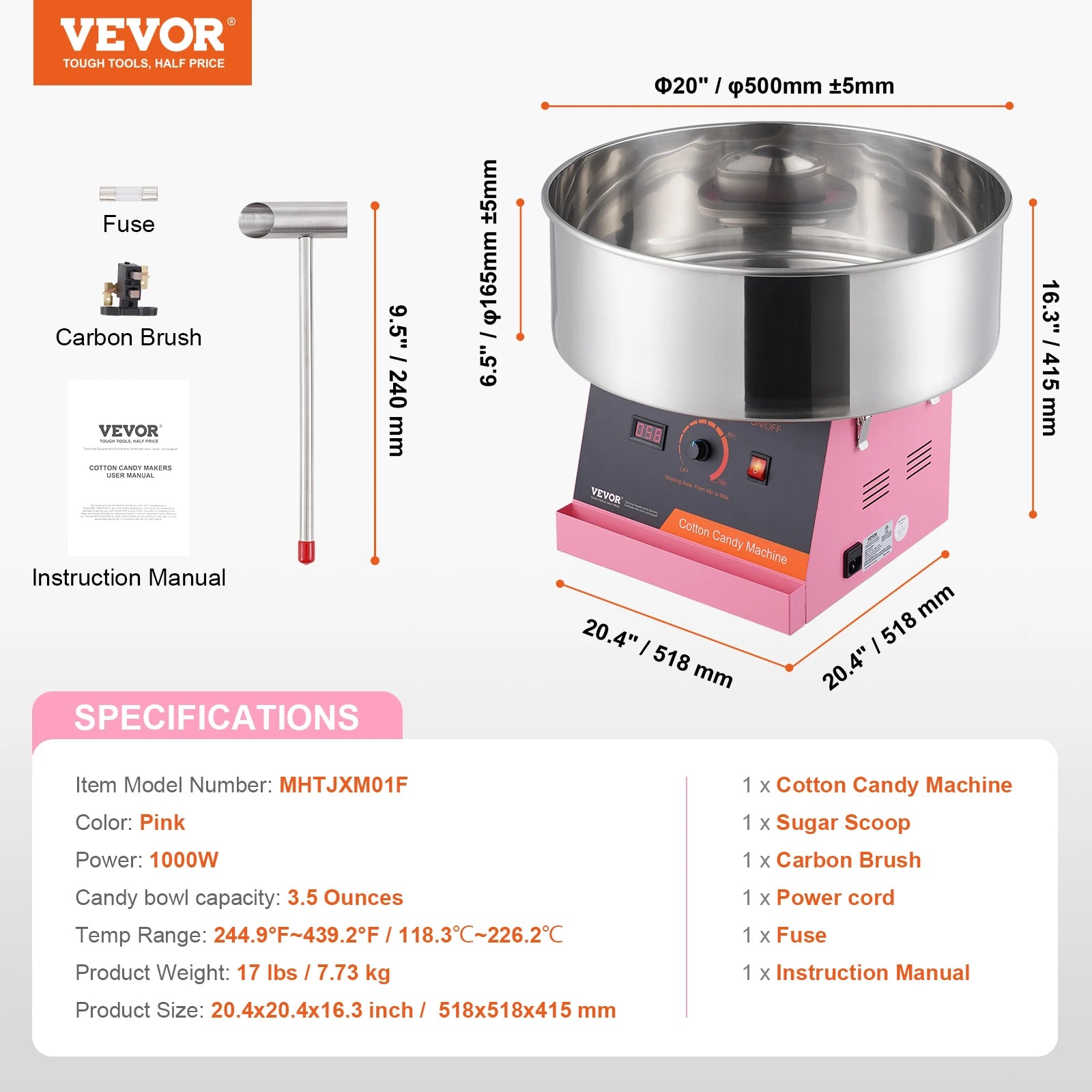 Commercial Cotton Candy Machine w/ Stainless Steel Bowl and Sugar Scoop