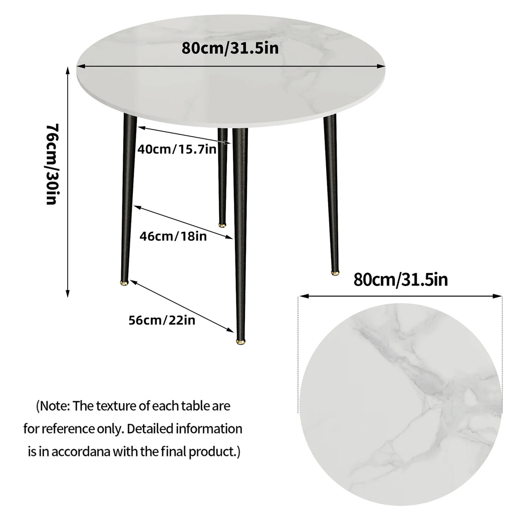 Modern Round Kitchen Dining Table Marble Top 80cm Diameter