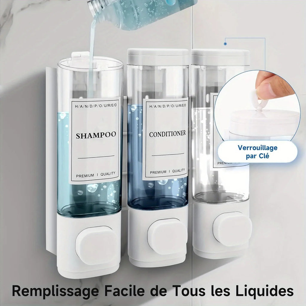 Wall-mounted Soap Dispenser, Shower Gel Dispenser, 3-in-1 Shampoo and Conditioner Dispenser