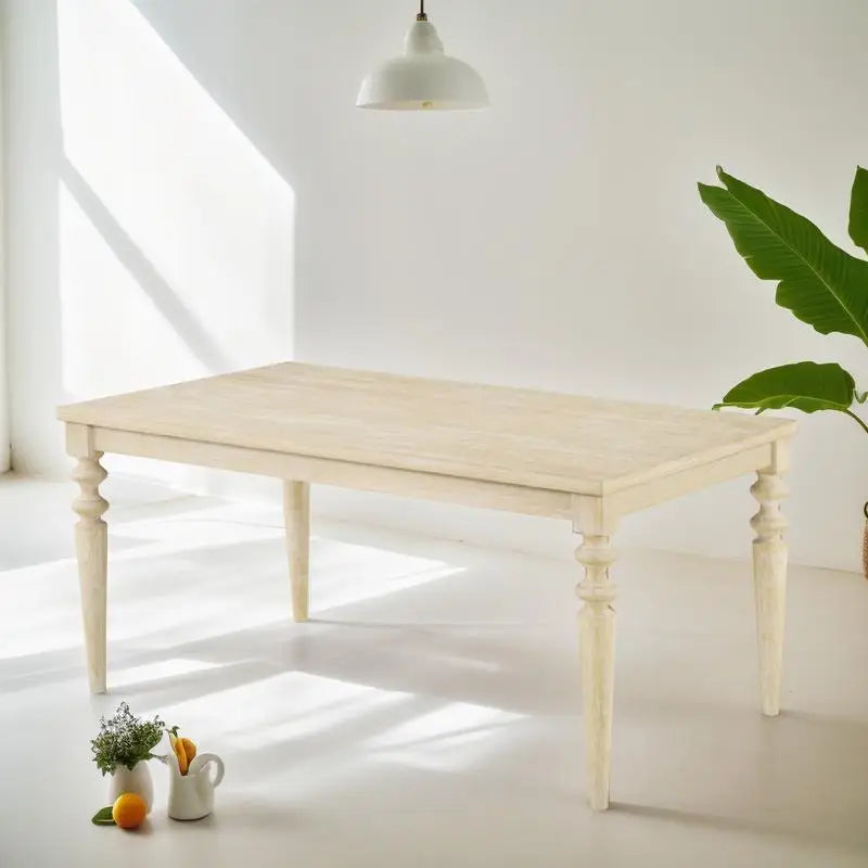7-Piece Dining Set with Turned-Leg Table and 6 Tufted Chairs