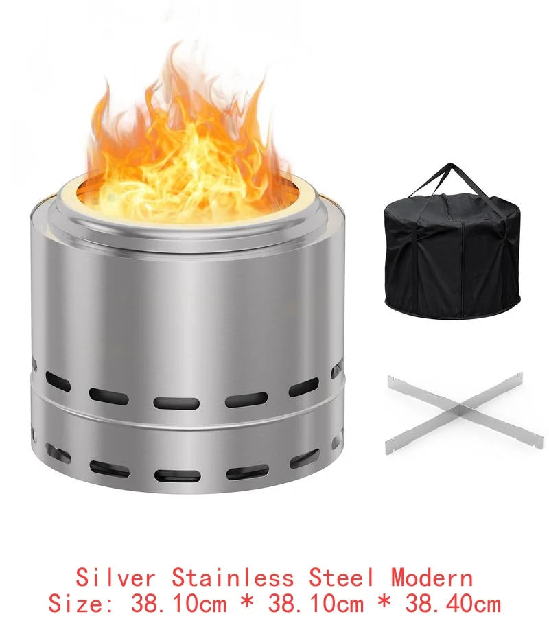 15" Portable Smokeless Fire Pit for Outdoor Camping and Patio, Low Smoke Wood Burning Bonfire Fireplace