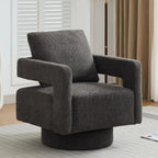 Upholstered Swivel Accent Chair Set of 2 Linen Open Back Barrel Chair with Pillow for Living Room, Beige