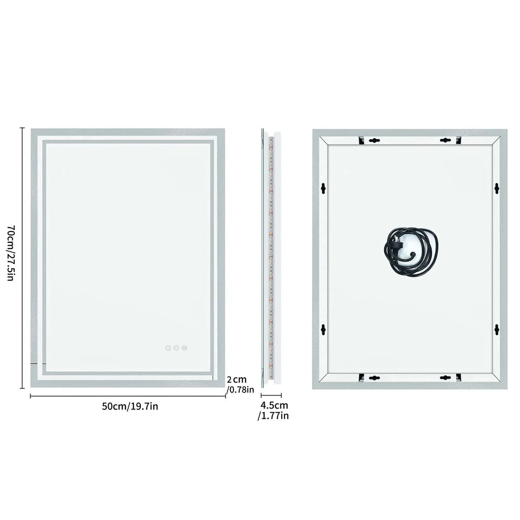 LED Light Bathroom Mirror Illuminated Wall Mounted Vanity Makeup Anti-Fog Rectangle 3 Colors Touch Light