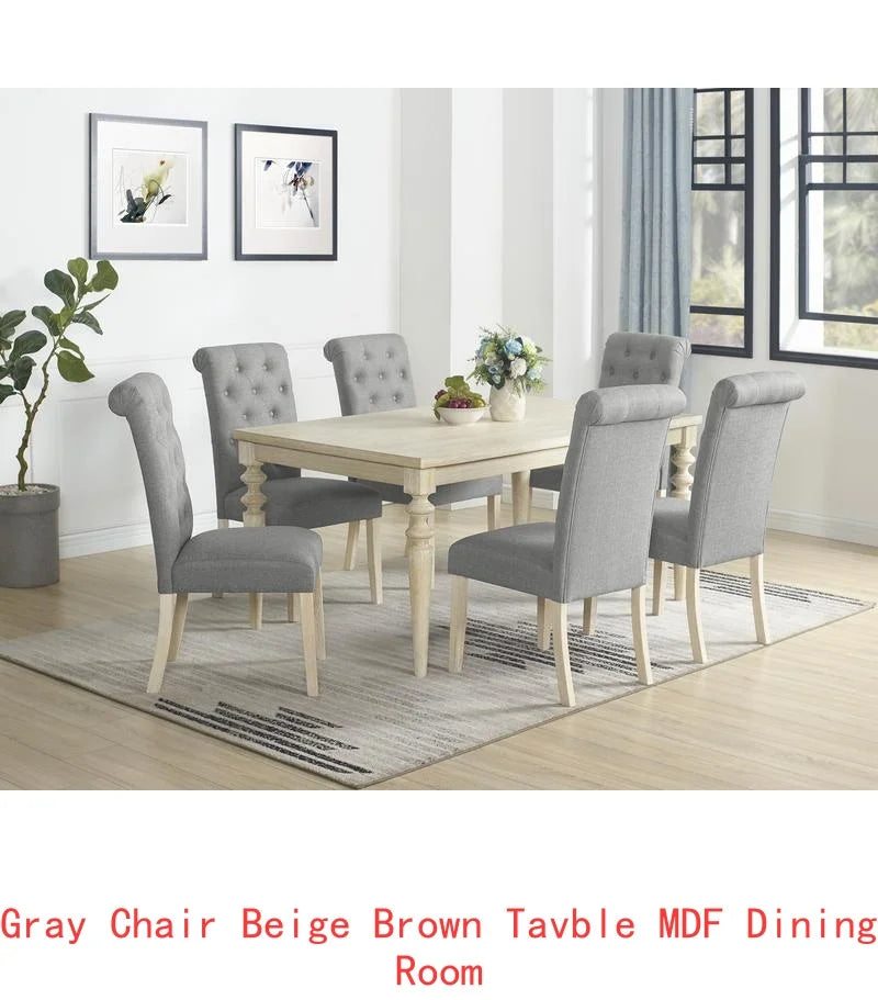 7-Piece Dining Set with Turned-Leg Table and 6 Tufted Chairs