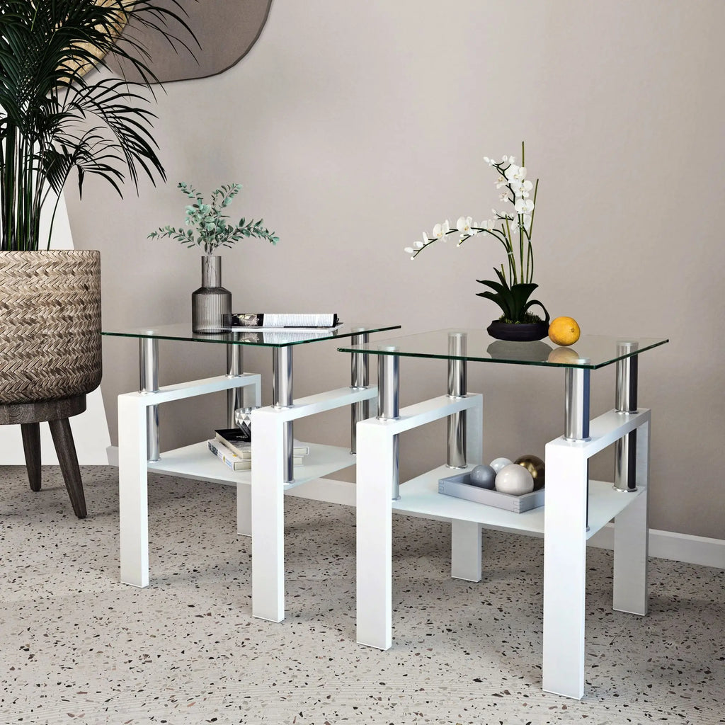 2-piece set, modern tempered glass coffee table
