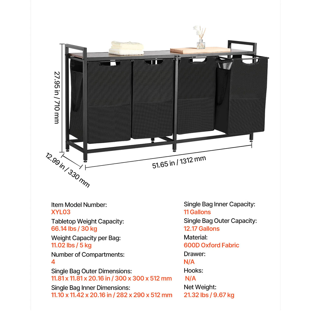 Metal Frame Freestanding Storage Organizer Baskets for Dirty Clothes