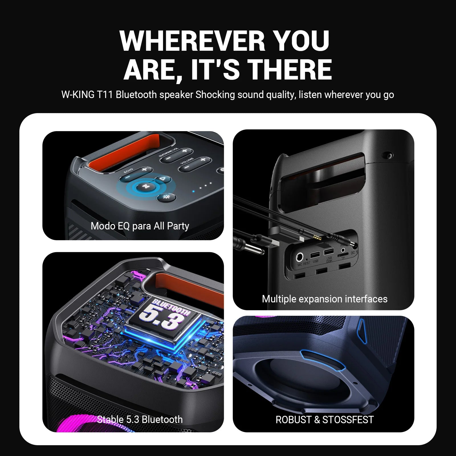 100W RMS Bluetooth Speakers, IPX6 Waterproof,