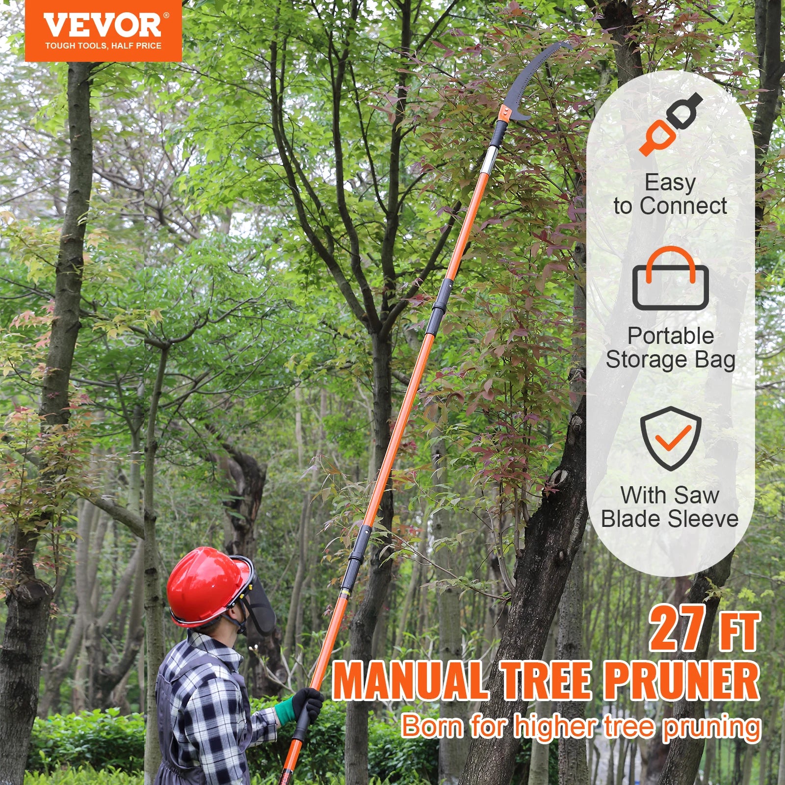 Manual Pole Saw Extendable Tree Pruner with Lightweight Aluminum Alloy Handle