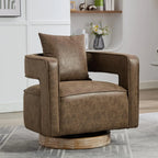 Upholstered Swivel Accent Chair Set of 2 Linen Open Back Barrel Chair with Pillow for Living Room, Beige