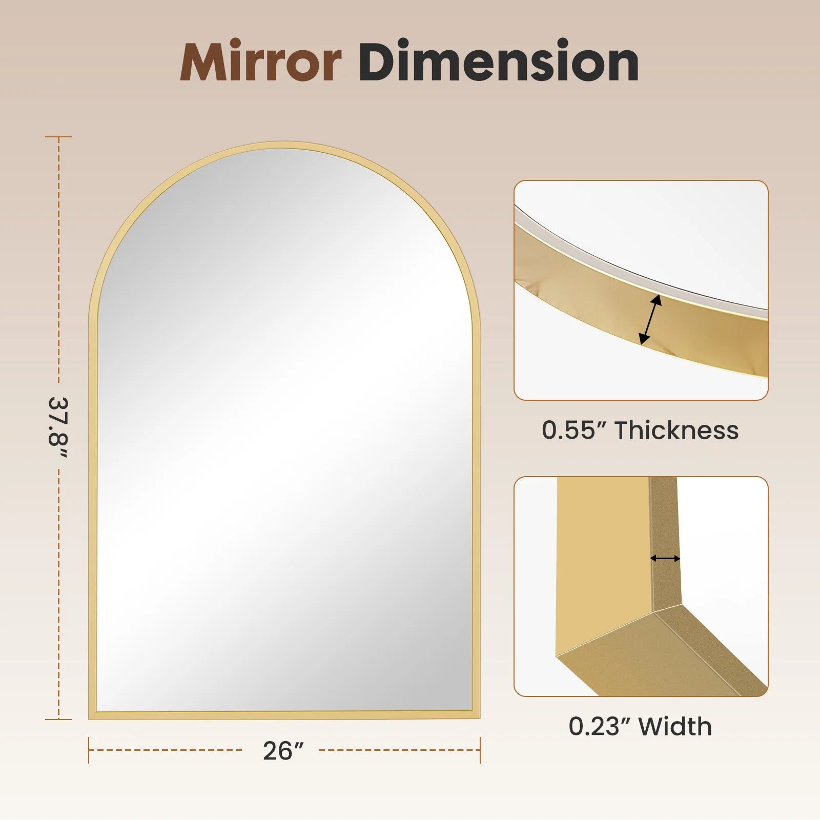 26"x38" Arched Metal Framed Mirror
