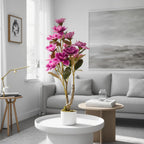 37" Artificial Magnolia Tree In White Planter, 3.1FT Pink Fake Flower Plant Faux Potted Floral Decor For Home Office Room