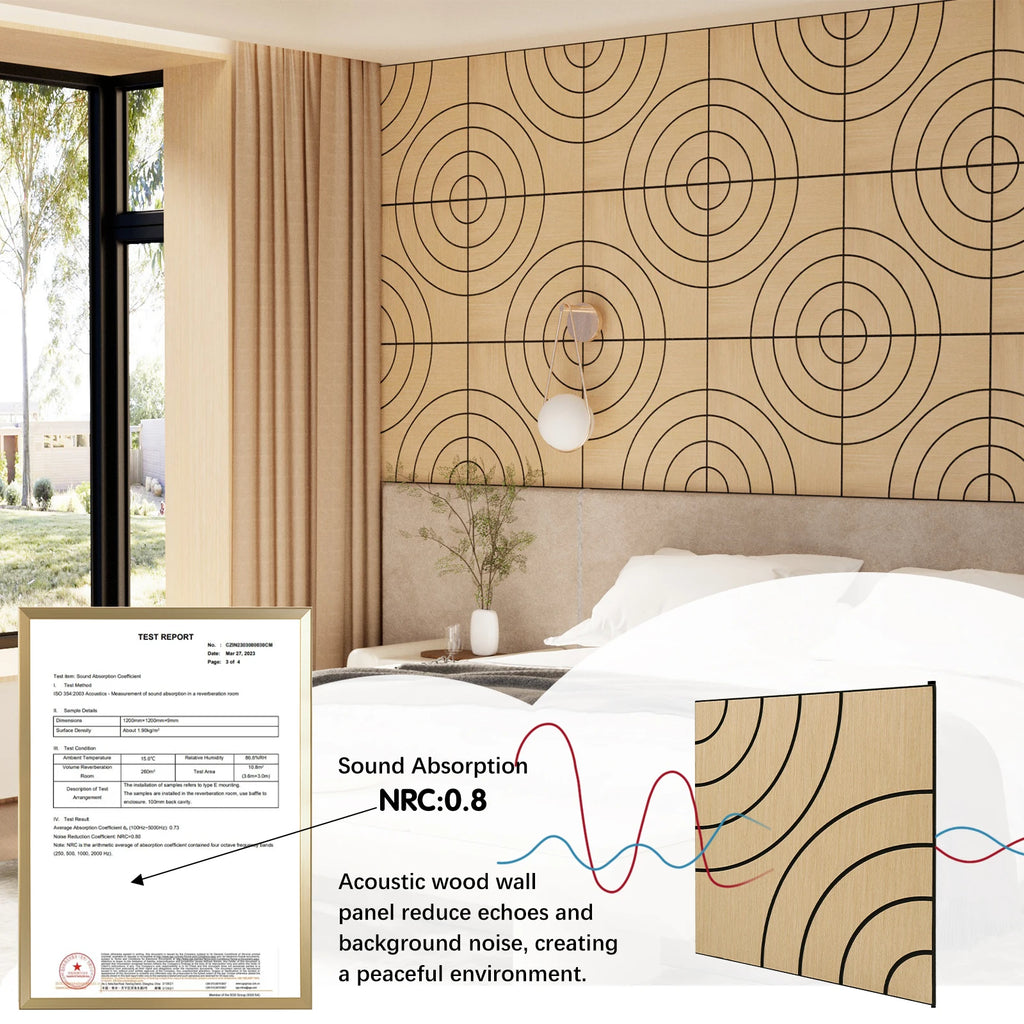 Acoustic Sound Absorbing 3D Wood Slat Self-Adhesive Peel and Stick Wall Panels Set of 4 for Interior Noise Reduction
