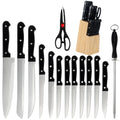 15pcs Kitchen Knife Set with Solid Wood Block Suitable for Chefs