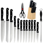 15pcs Kitchen Knife Set with Solid Wood Block Suitable for Chefs