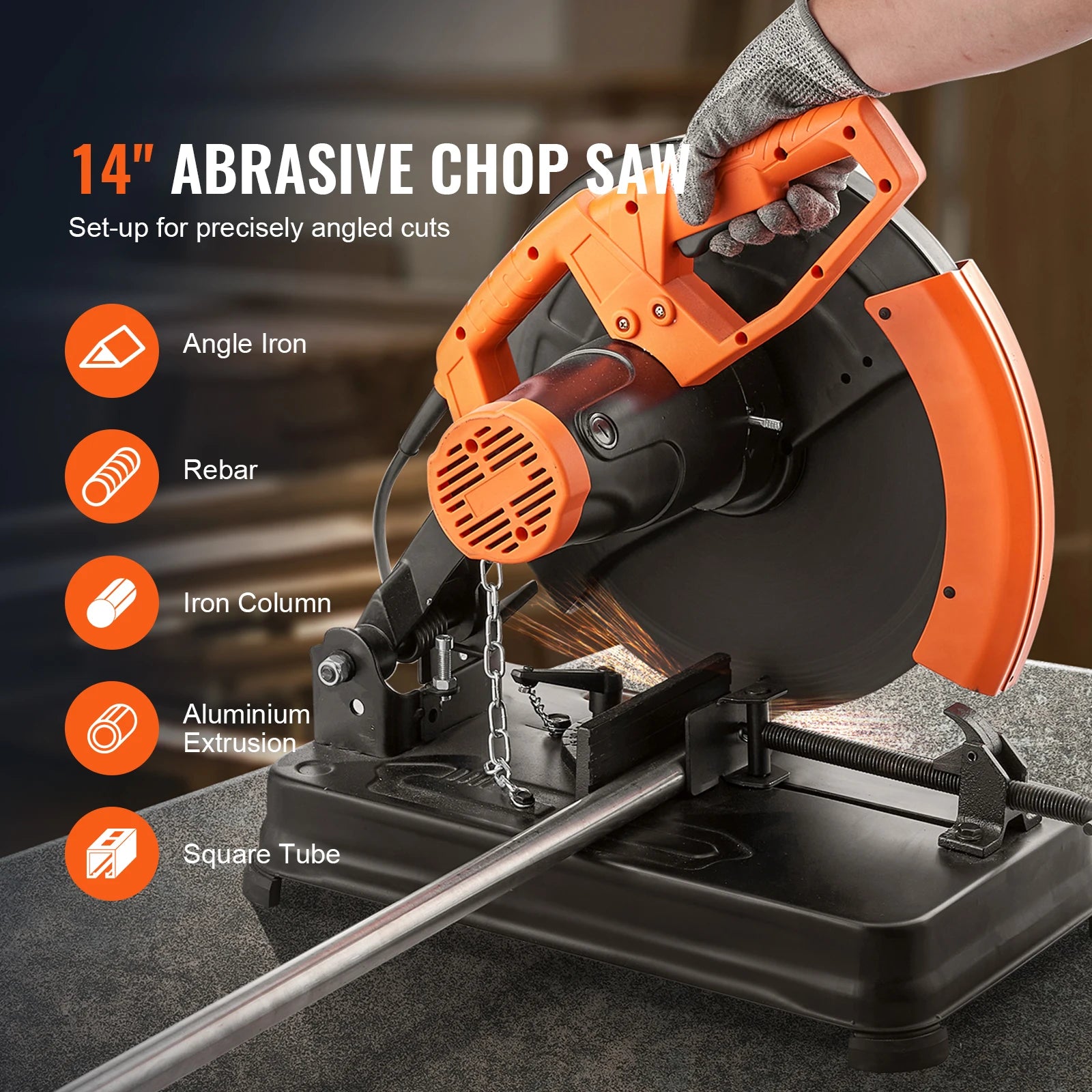 Abrasive Chop Saw 14"/355mm Blade Diameter 0-45° Adjustable Angle Miter Saw