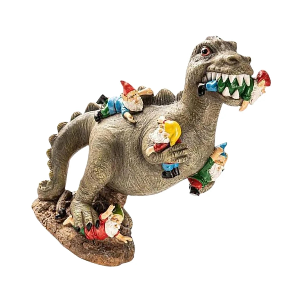 Dinosaur Eating Gnomes Ornaments Handicraft Weatherproof Funny Cute