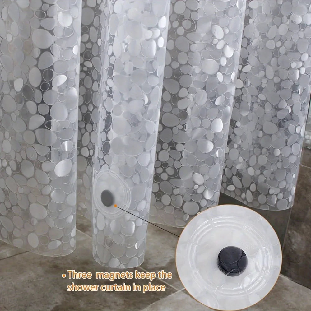 3D Pebble Pattern Shower Curtain Liner – Heavy-Duty with Magnets