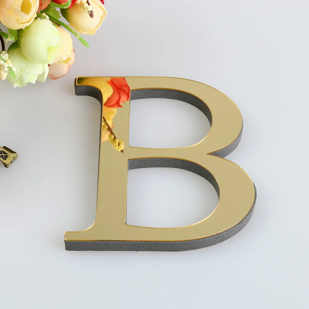 26 English Letters Wall Sticker 3D Mirror Acrylic Gold