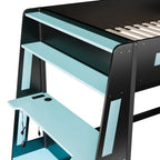 Full Wooden Gaming Bunk Bed with Desk Storage Shelves USB LED Light