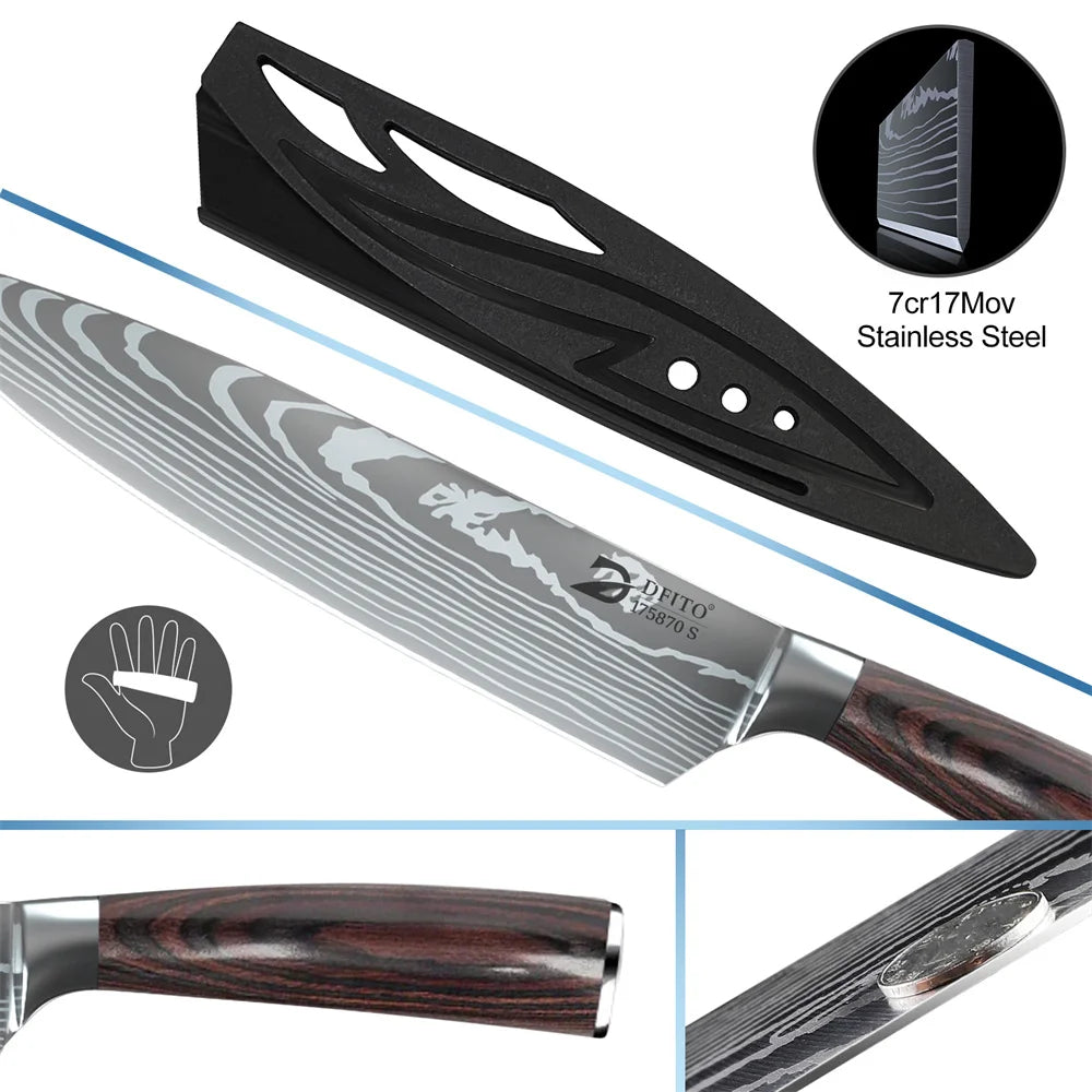 8pcs Kitchen Knife Damascus Stainless Steel Set
