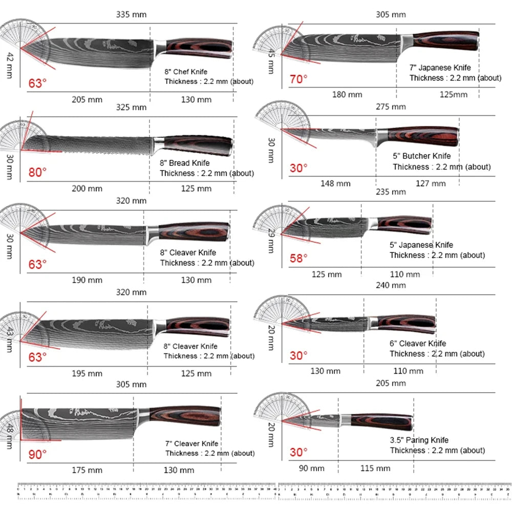 8pcs Kitchen Knife Damascus Stainless Steel Set