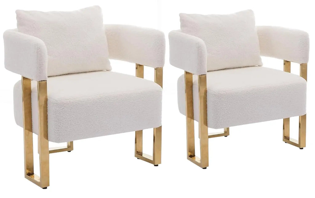 Modern Barrel Accent Chairs 2pcs Upholstered Gold Legs