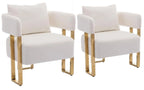 Modern Barrel Accent Chairs 2pcs Upholstered Gold Legs