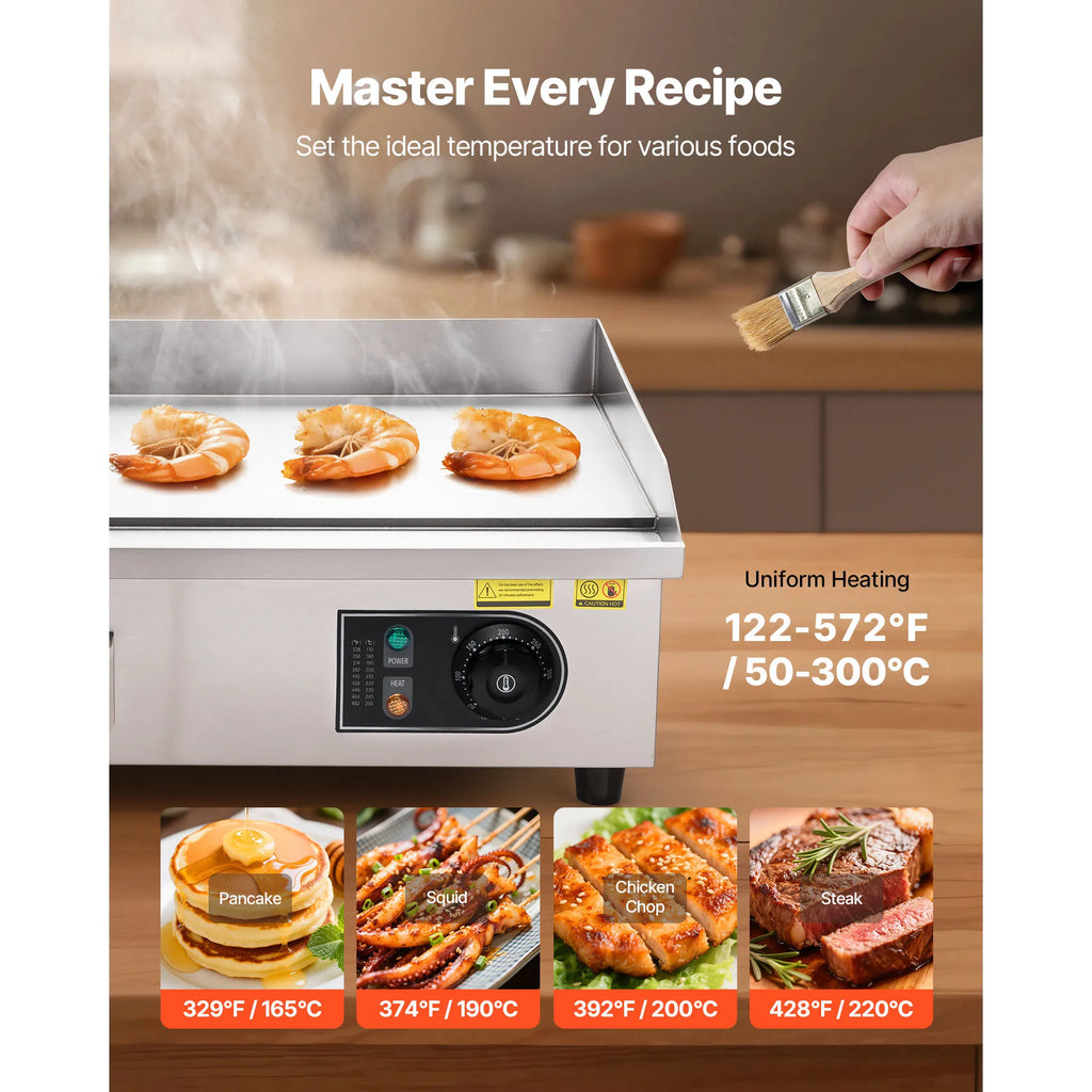 Commercial Electric Griddle, Adjustable Temp Control