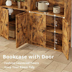 Industrial 5-Shelf Bookcase with Doors, 11.8" Depth