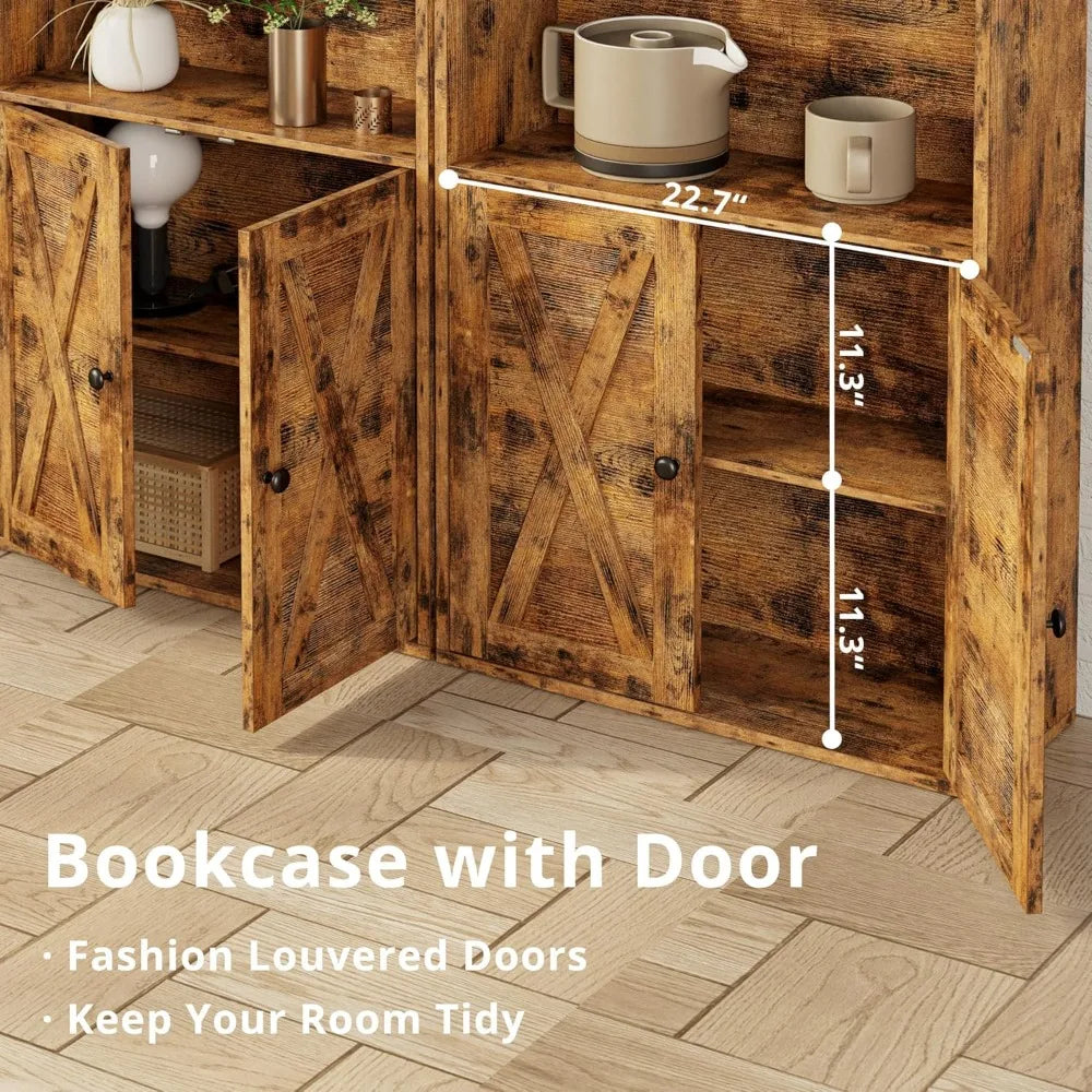 Industrial 5-Shelf Bookcase with Doors, 11.8" Depth