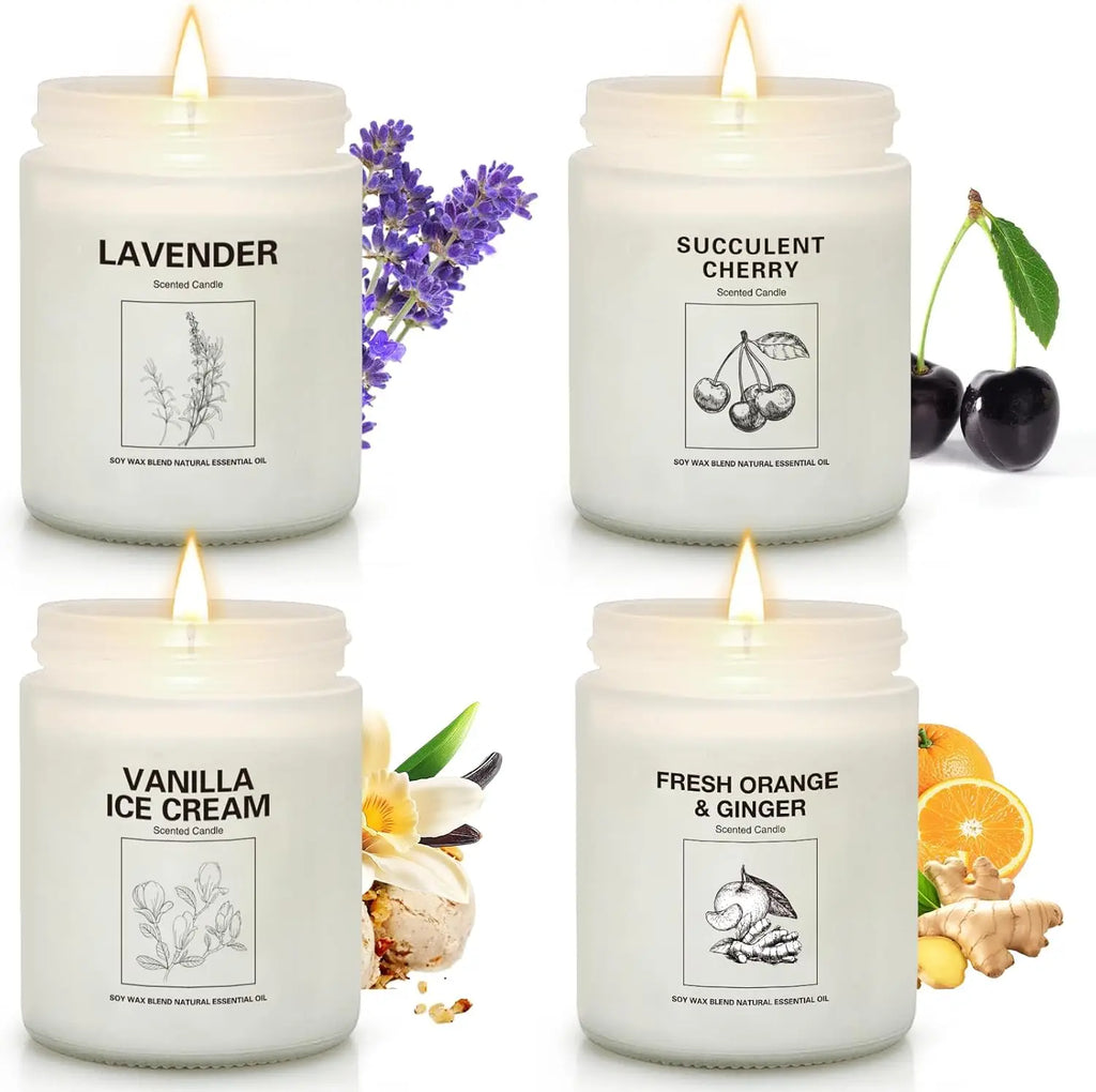 4-Pack Aromatherapy Candles: Lavender, Orange Ginger, Vanilla Scents