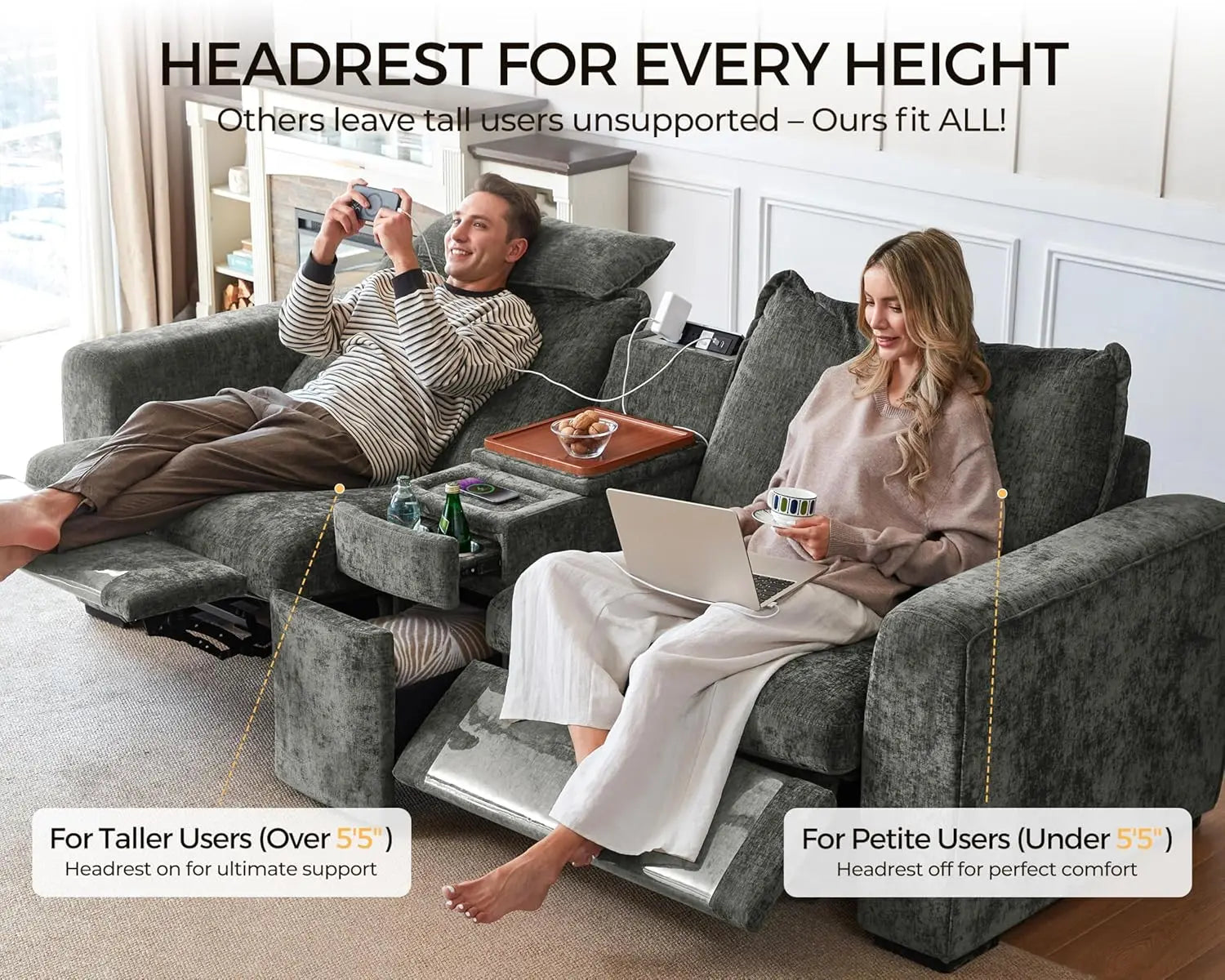 Oversized Modular Sectional Sofa with Double Power Recliner