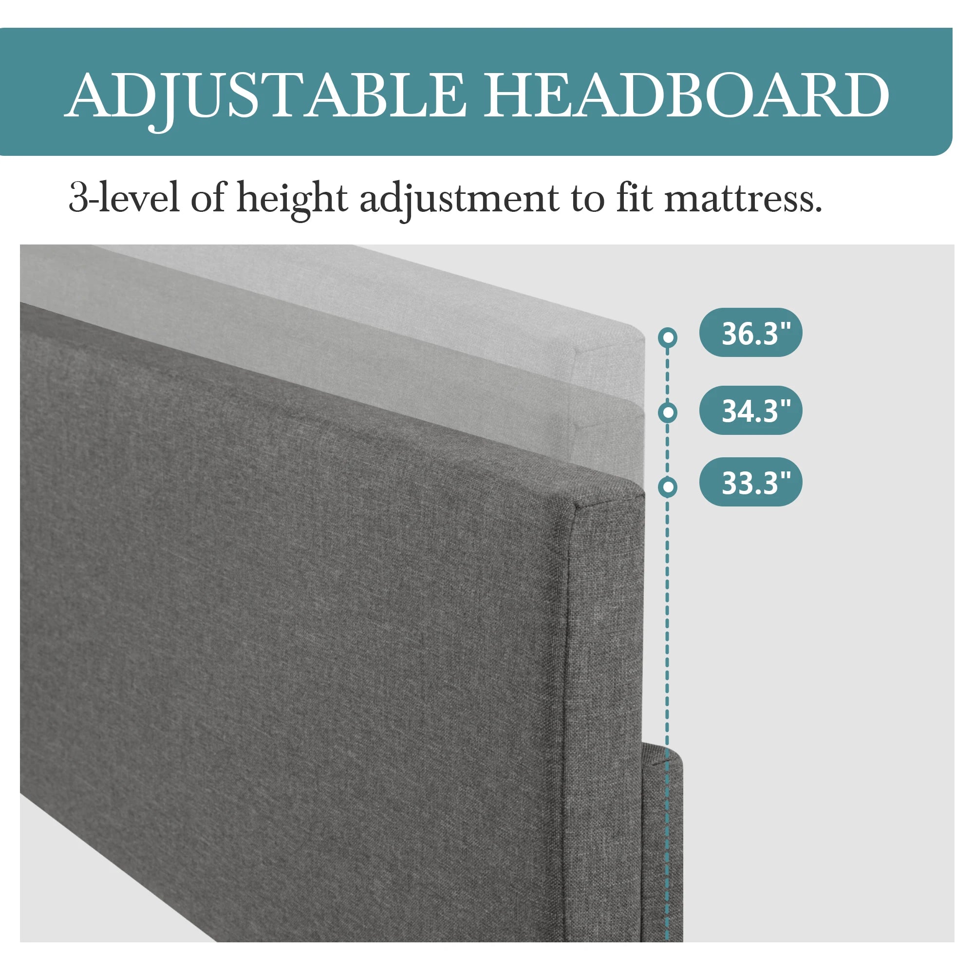 Upholstered Bed Frame with Adjustable Headboard, Soft Linen Fabric,