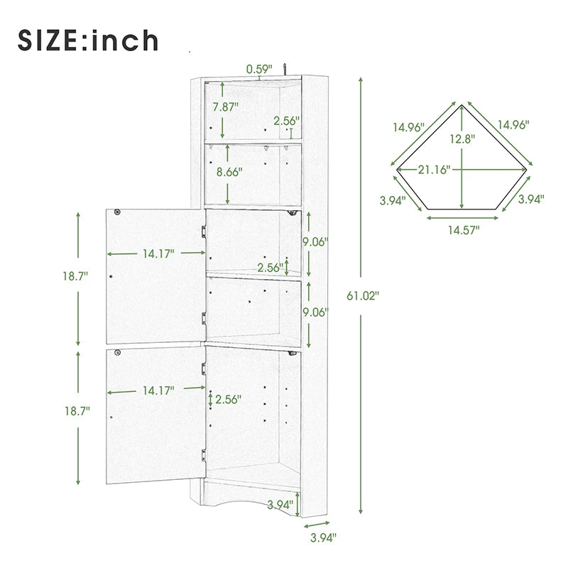 3Colors Tall Bathroom Corner Cabinet,