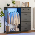 6 Fabric Drawers Hanging Rack Dresser Closet w/LED Lights & Charging Station