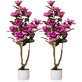 37" Artificial Magnolia Tree In White Planter, 3.1FT Pink Fake Flower Plant Faux Potted Floral Decor For Home Office Room
