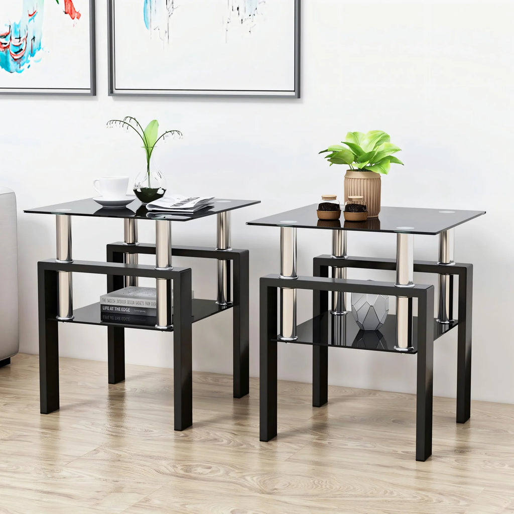2-piece set, modern tempered glass coffee table