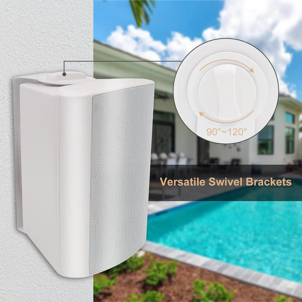5.25'' 2PCS Indoor Outdoor Bluetooth Speakers Patio Waterproof Wired Wall Mount System 300 Watts Black