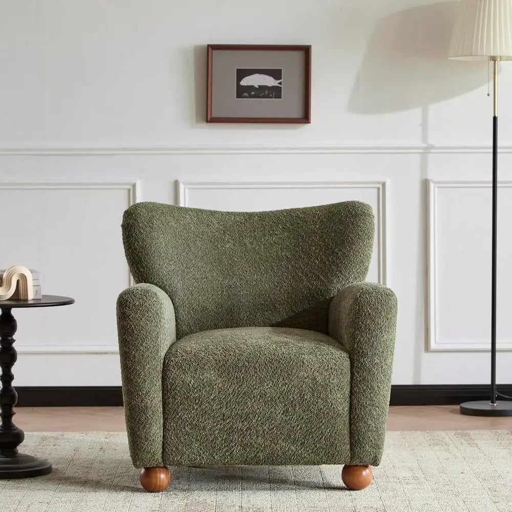 Lindy Wingback Accent Chair, Upholstered Armchair with Rounded Wooden Legs