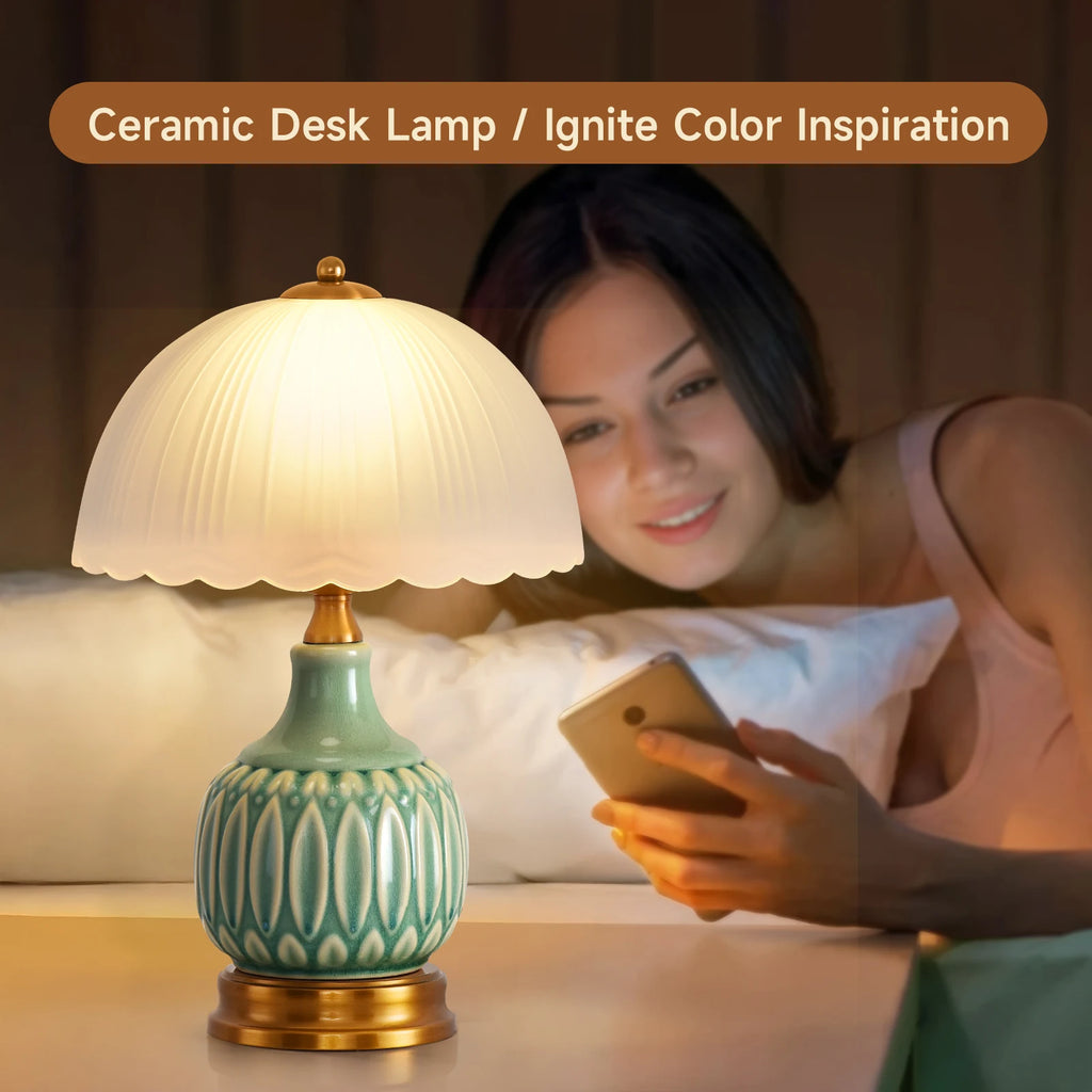 16" Modern Ceramic Table Lamps for Bedroom,Retro Bedside