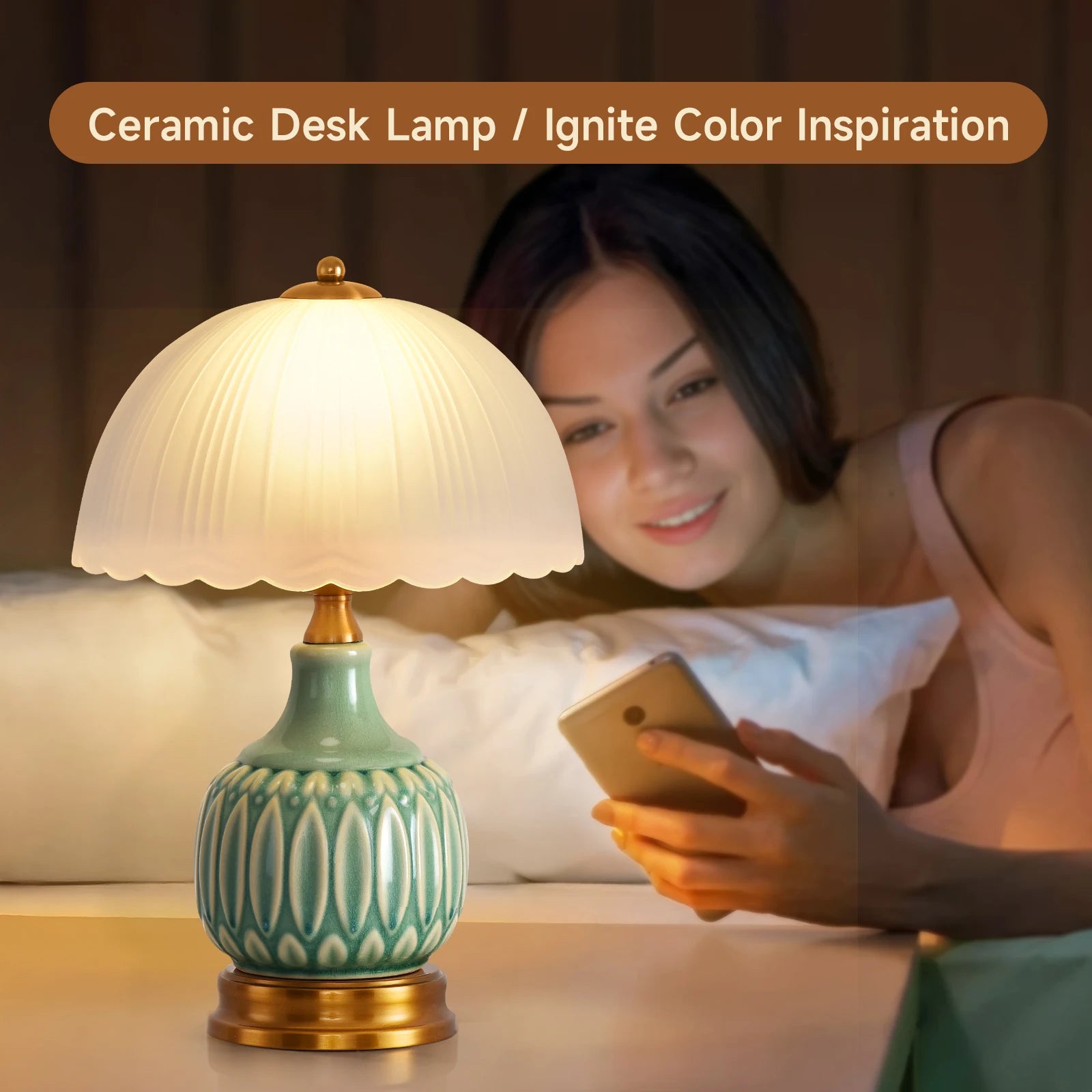 16" Modern Ceramic Table Lamps for Bedroom,Retro Bedside