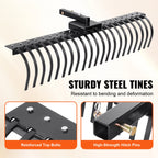 Tow Behind Landscape Rake 60"Tow Dethatcher with 21 Steel Coil Tines