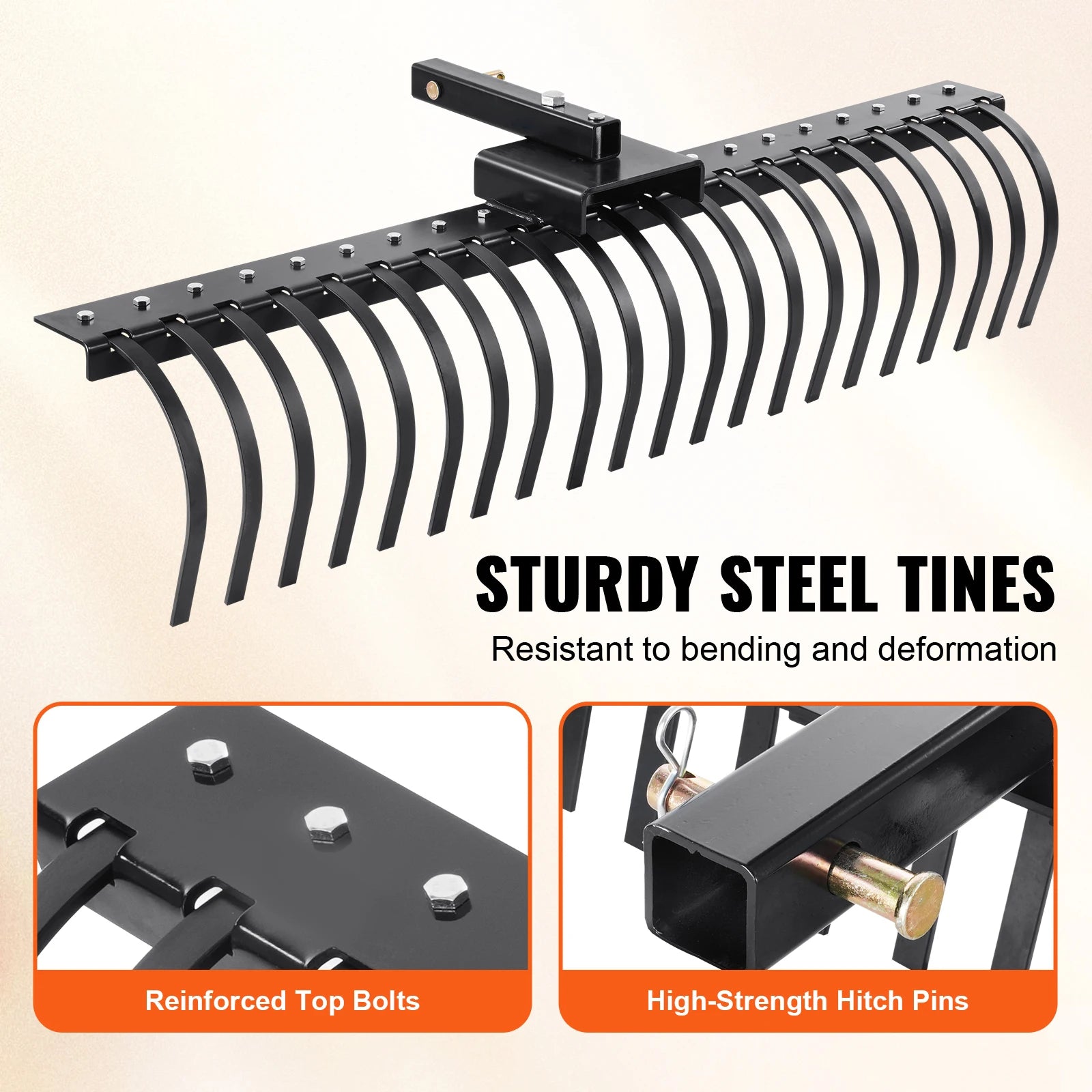 Tow Behind Landscape Rake 60"Tow Dethatcher with 21 Steel Coil Tines