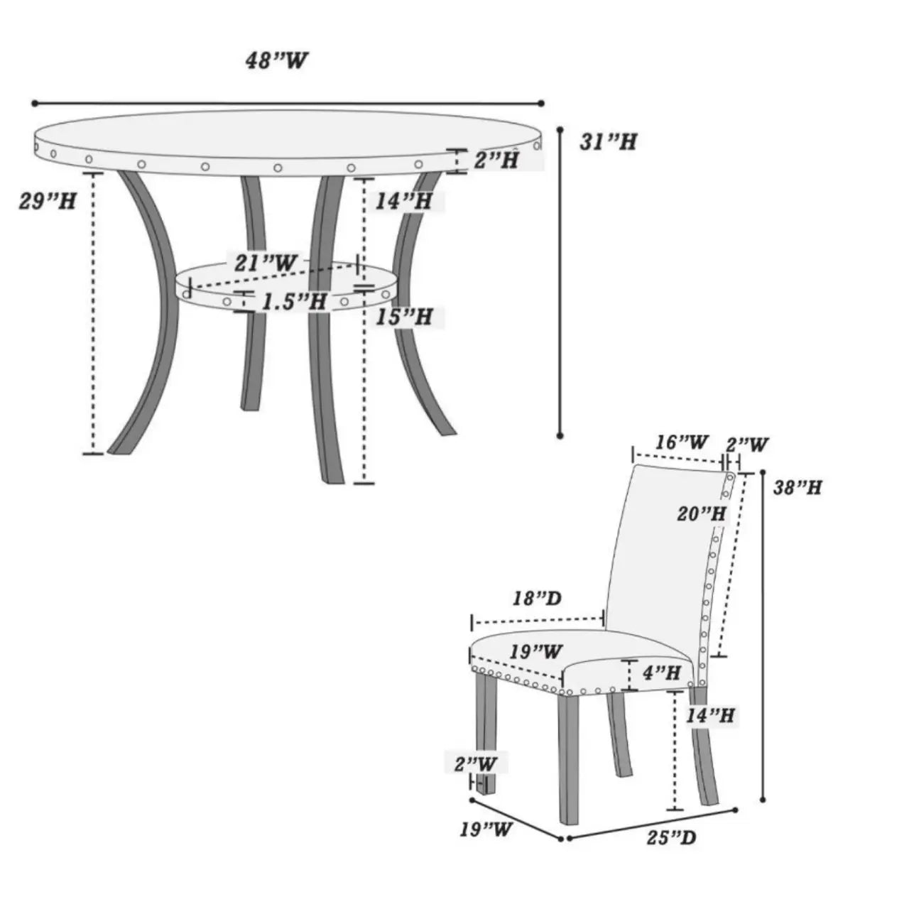 5pc Dining Set with 1 Classic Dining Table & 4x Side Chairs,